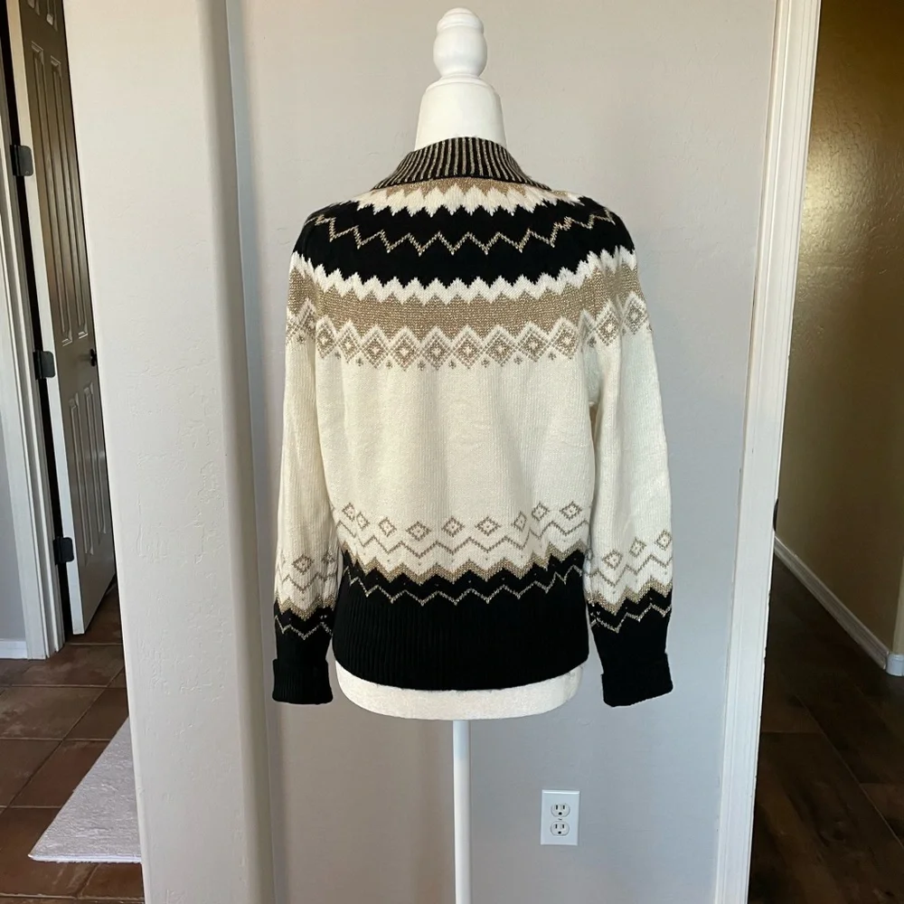 Ann Taylor NWT Cream, Gold and Black Fair Isle Sweater, Size “XS” - Picture 5 of 10